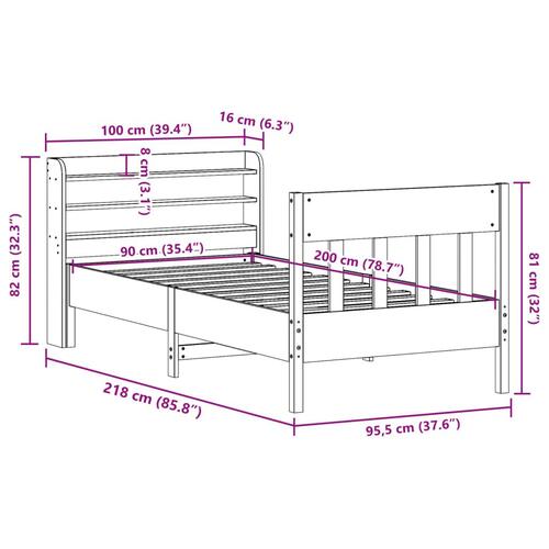 Sengeramme uden madras 90x200 cm massivt fyrretræ