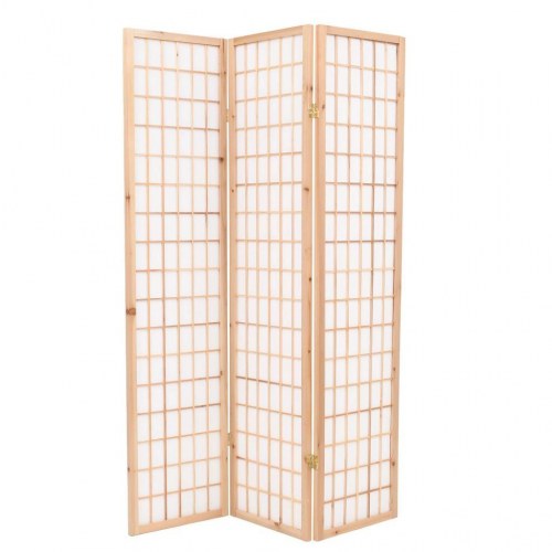 Foldbar 3-panels rumdeler japansk stil 120 x 170 cm naturfarvet
