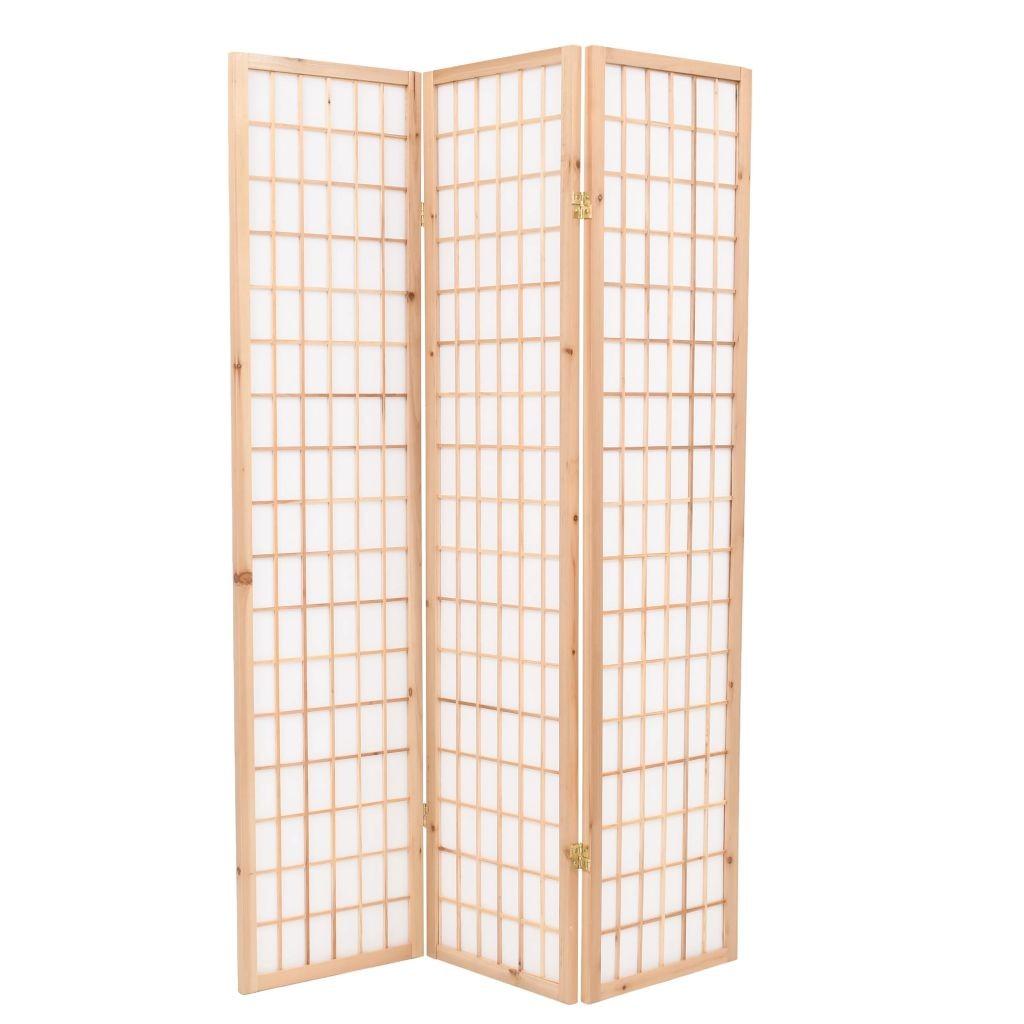 Foldbar 3-panels rumdeler japansk stil 120 x 170 cm naturfarvet