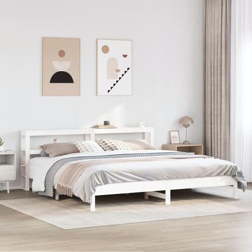 Sengeramme uden madras 200x200 cm massivt fyrretræ hvid