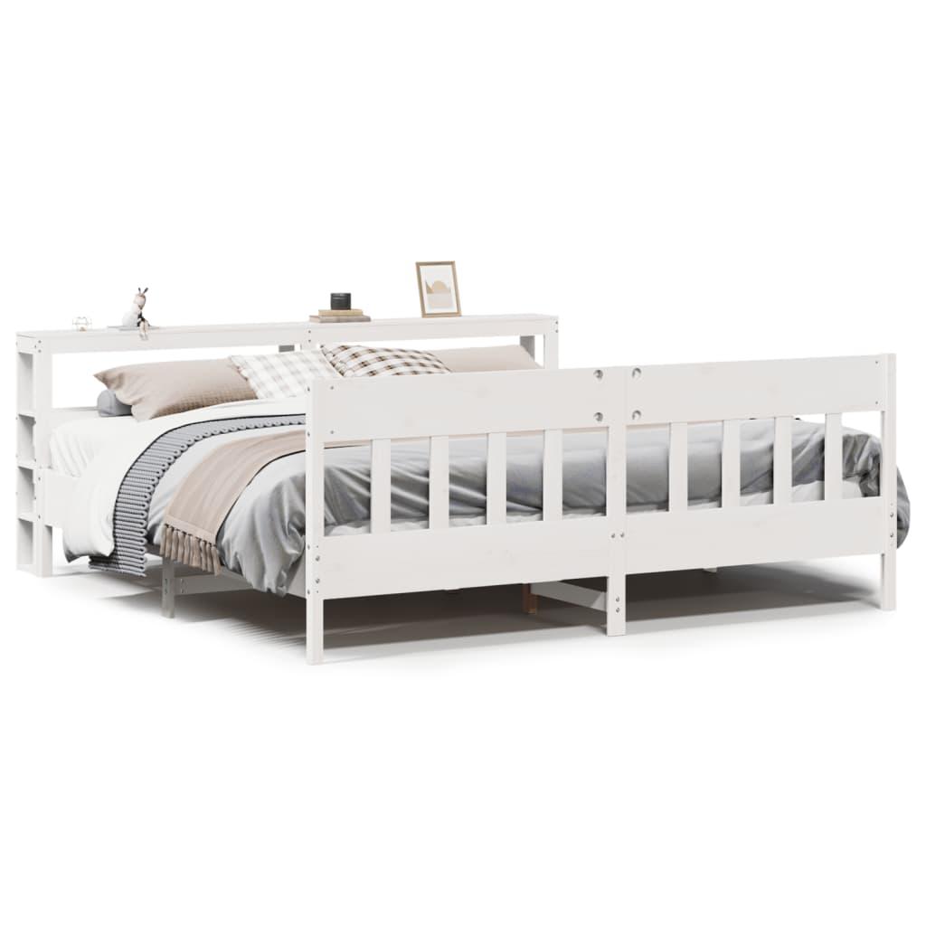 Sengeramme uden madras 200x200 cm massivt fyrretræ hvid