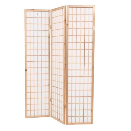 Foldbar 3-panels rumdeler japansk stil 120 x 170 cm naturfarvet