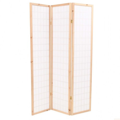 Foldbar 3-panels rumdeler japansk stil 120 x 170 cm naturfarvet