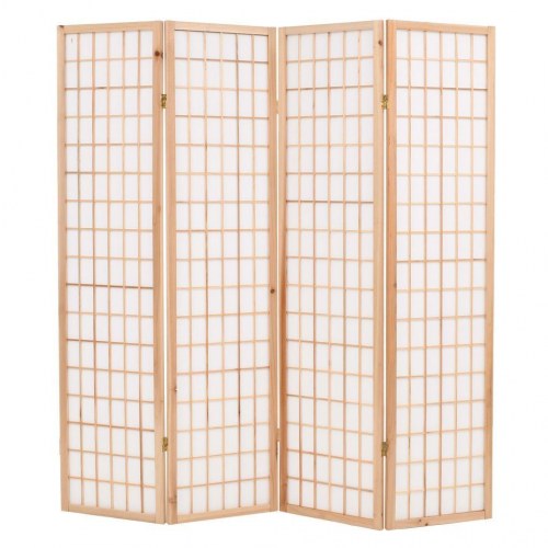 Foldbar 4-panels rumdeler japansk stil 160 x 170 cm naturfarvet