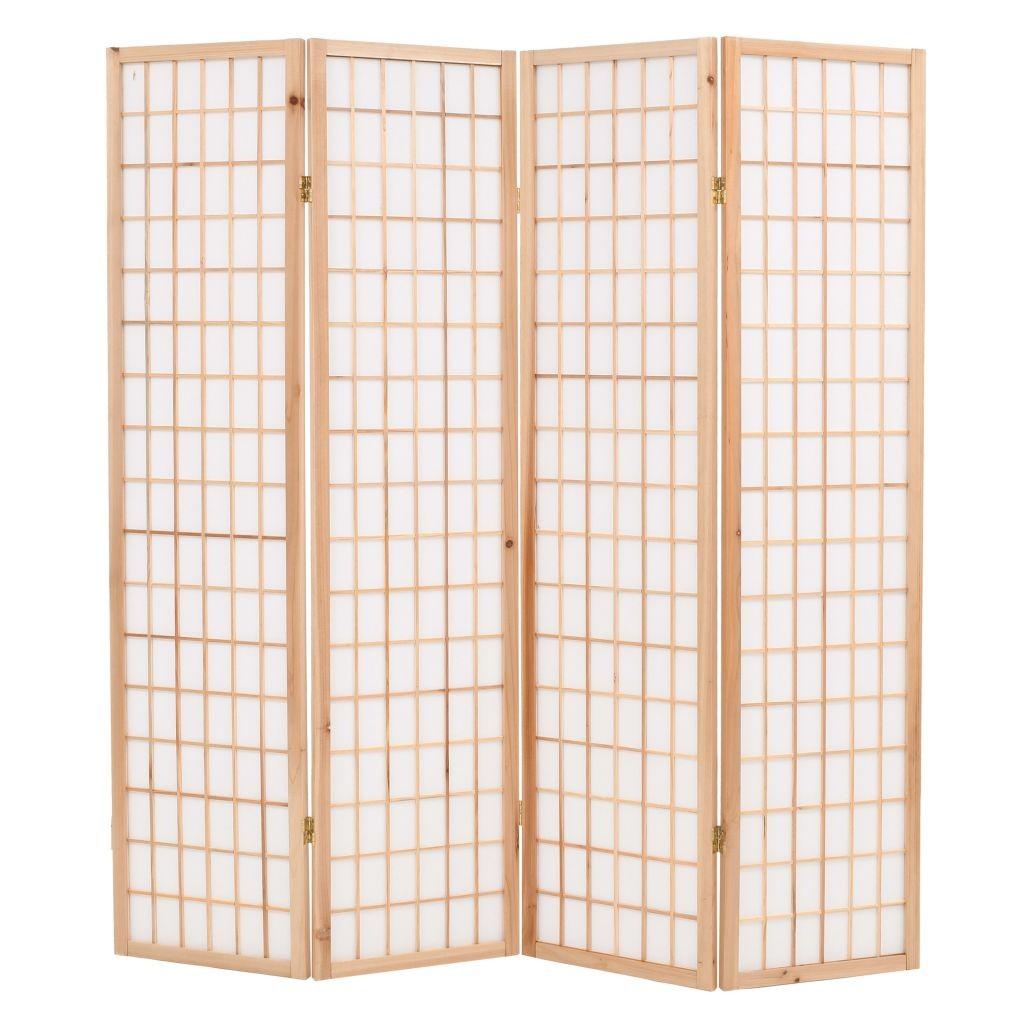 Foldbar 4-panels rumdeler japansk stil 160 x 170 cm naturfarvet