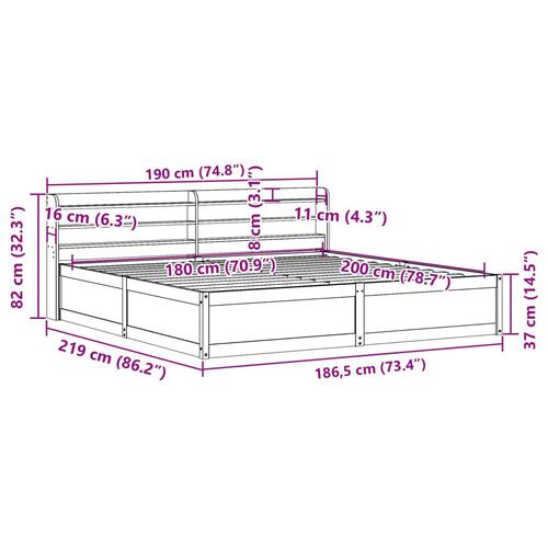 Sengeramme med sengegavl 180x200 cm massivt fyrretræ