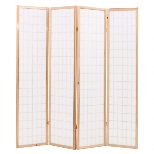 Foldbar 4-panels rumdeler japansk stil 160 x 170 cm naturfarvet