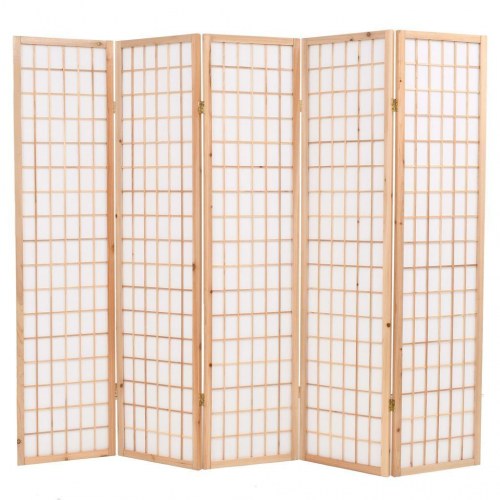 Foldbar 5-panels rumdeler japansk stil 200 x 170 cm naturfarvet