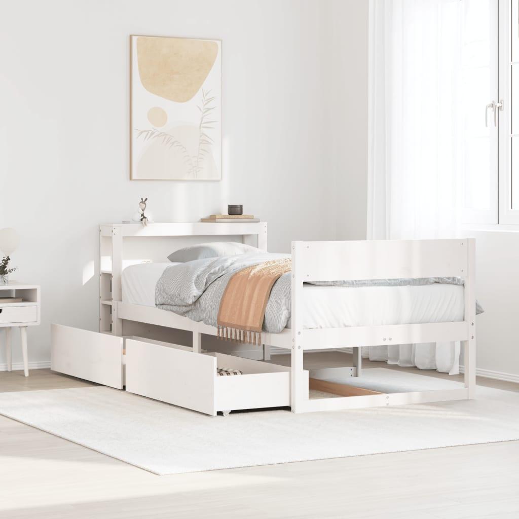 Sengeramme uden madras 75x190 cm massivt fyrretræ hvid billede