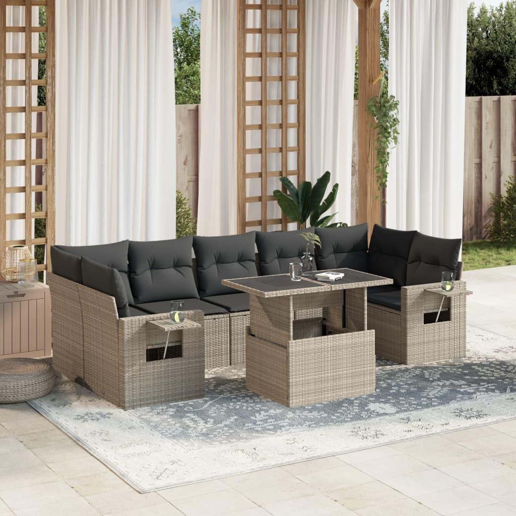 Sofasæt til haven 8 dele med hynder polyrattan lysegrå billede