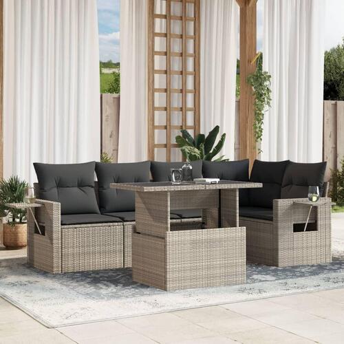 Sofasæt til haven 6 dele med hynder polyrattan lysegrå