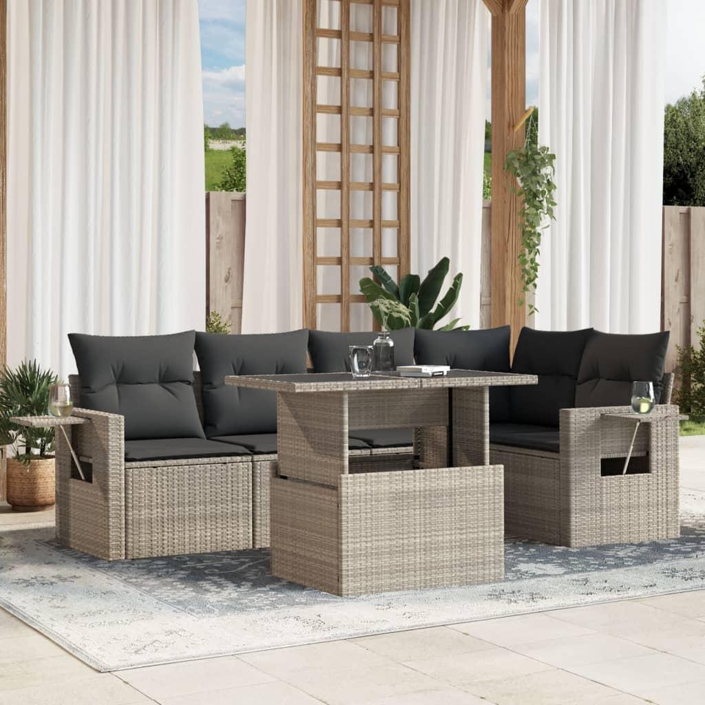 Sofasæt til haven 6 dele med hynder polyrattan lysegrå