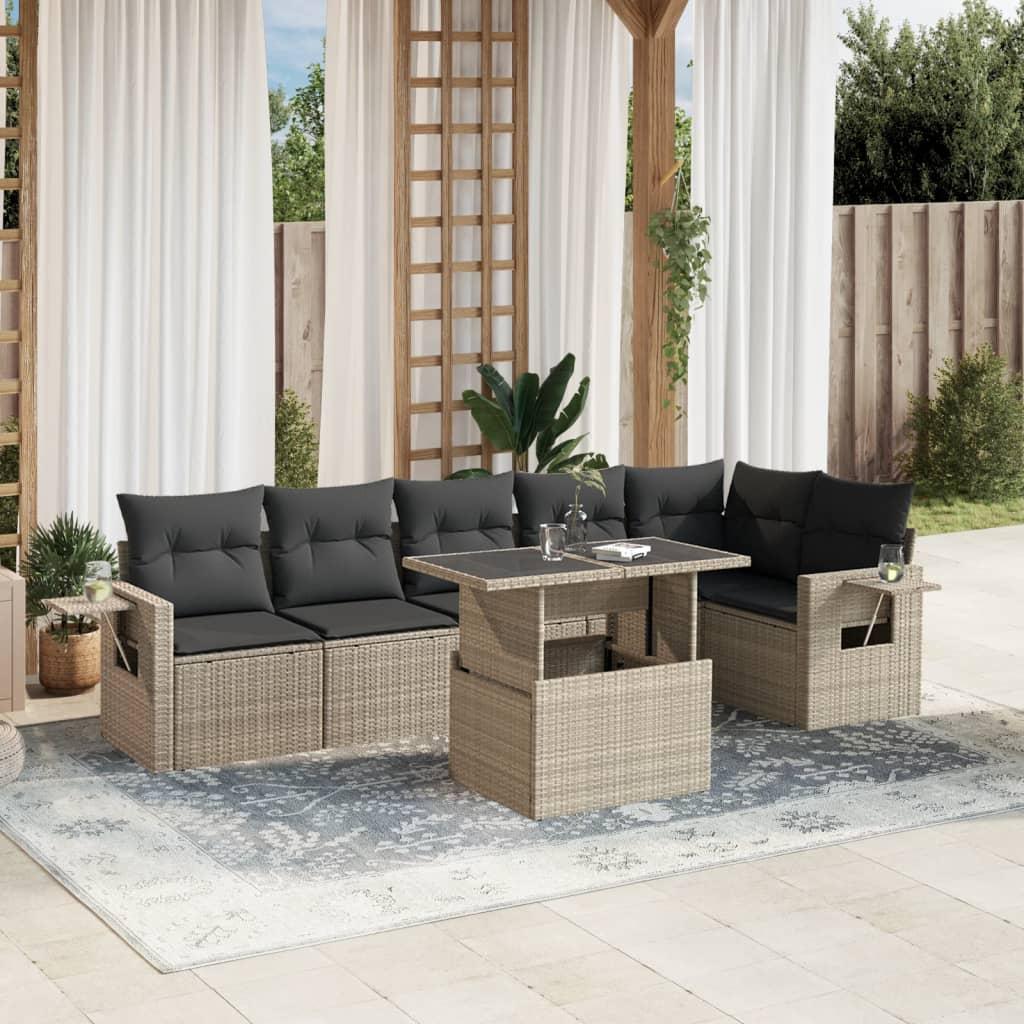 Sofasæt til haven 7 dele med hynder polyrattan lysegrå billede