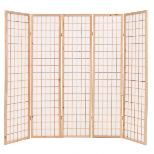 Foldbar 5-panels rumdeler japansk stil 200 x 170 cm naturfarvet