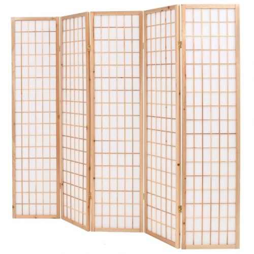 Foldbar 5-panels rumdeler japansk stil 200 x 170 cm naturfarvet