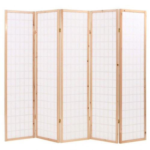 Foldbar 5-panels rumdeler japansk stil 200 x 170 cm naturfarvet