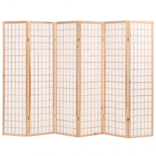Foldbar 6-panels rumdeler japansk stil 240 x 170 cm naturfarvet