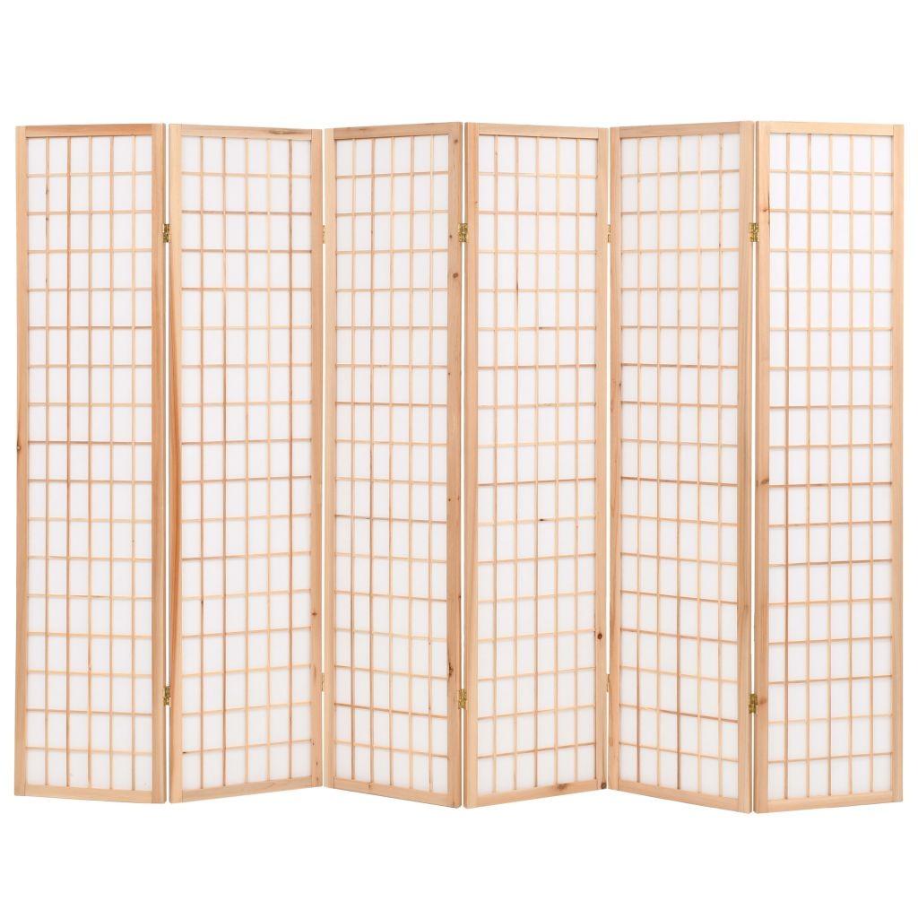 Foldbar 6-panels rumdeler japansk stil 240 x 170 cm naturfarvet