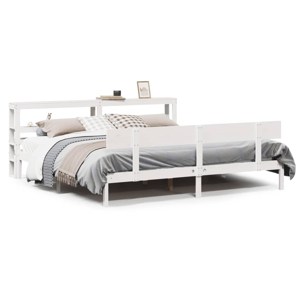 Sengeramme uden madras 200x200 cm massivt fyrretræ hvid