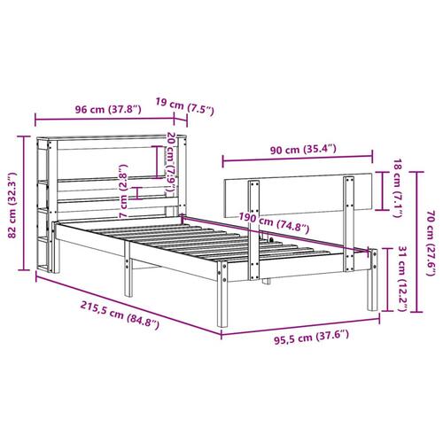 Sengeramme uden madras 90x190 cm massivt fyrretræ