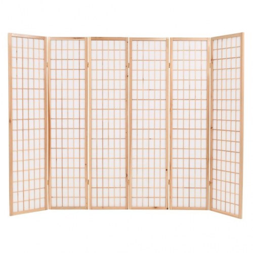 Foldbar 6-panels rumdeler japansk stil 240 x 170 cm naturfarvet