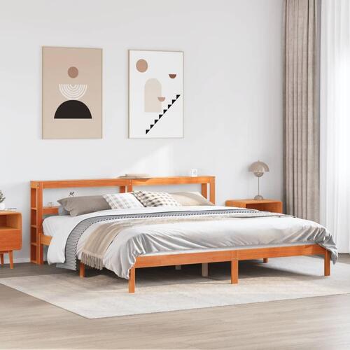 Sengeramme med sengegavl 200x200 cm massivt fyrretræ gyldenbrun