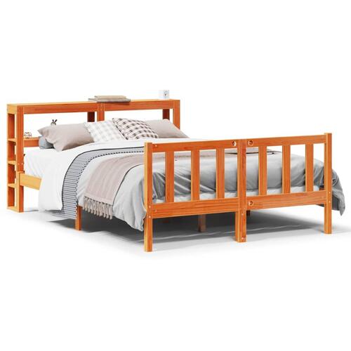 Sengeramme med sengegavl 120x190 cm massivt fyrretræ gyldenbrun