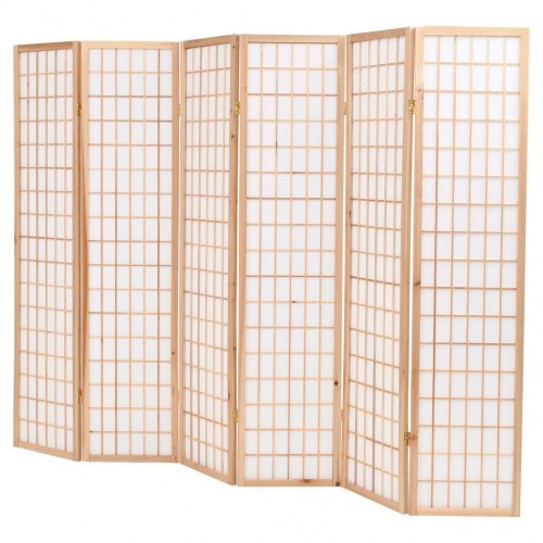 Foldbar 6-panels rumdeler japansk stil 240 x 170 cm naturfarvet