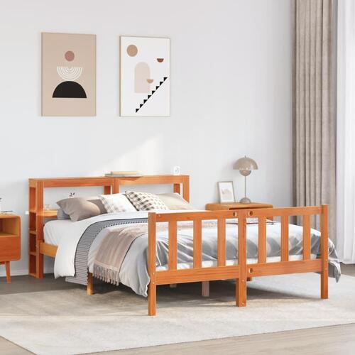 Sengeramme med sengegavl 120x200 cm massivt fyrretræ gyldenbrun