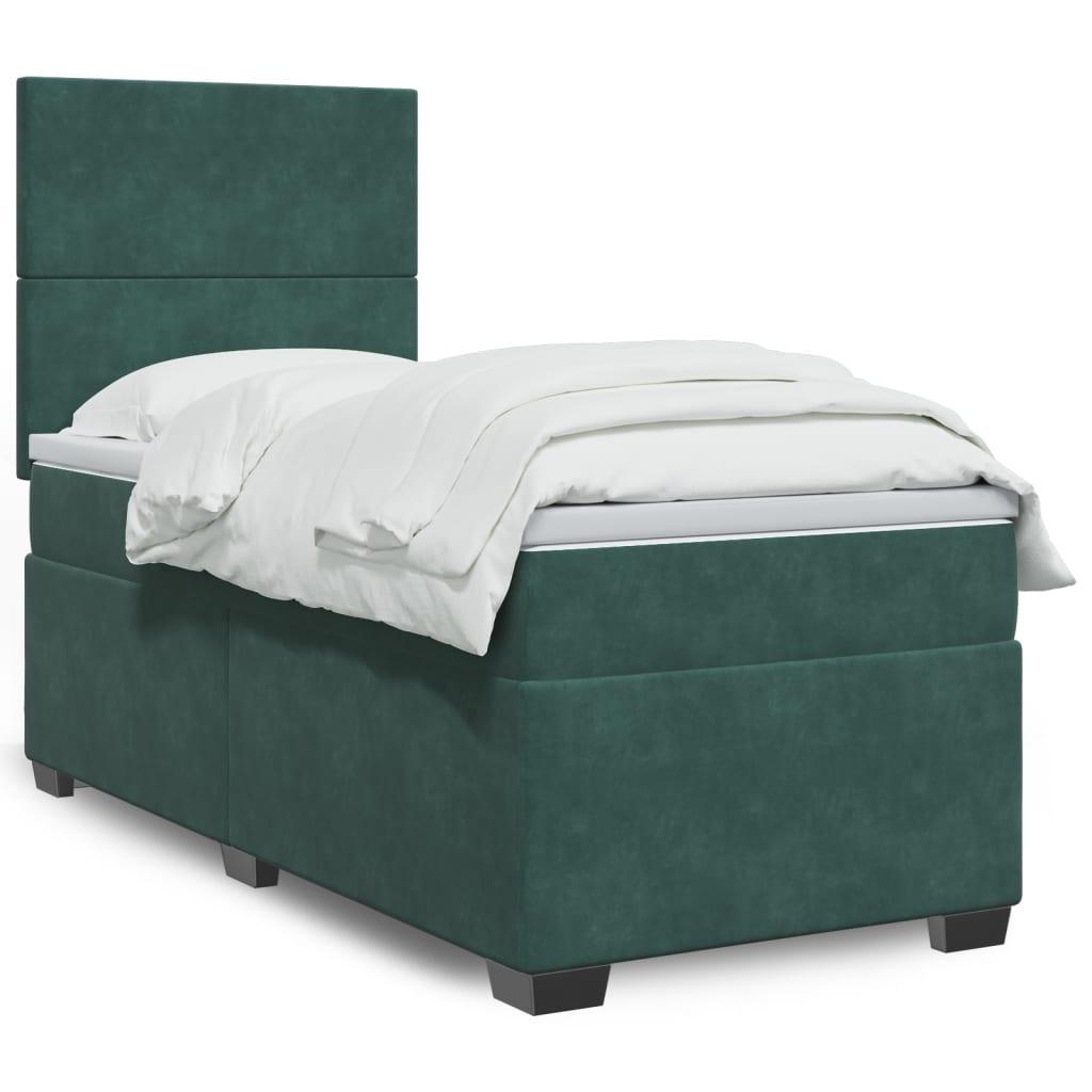 Kontinentalseng med madras 90x200 cm fløjl mørkegrøn billede