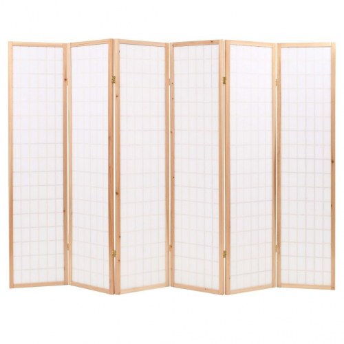 Foldbar 6-panels rumdeler japansk stil 240 x 170 cm naturfarvet