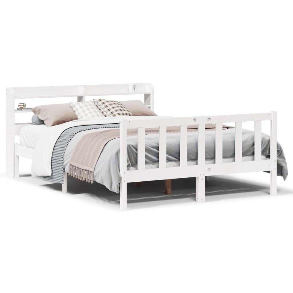 Sengeramme uden madras 135x190 cm massivt fyrretræ hvid