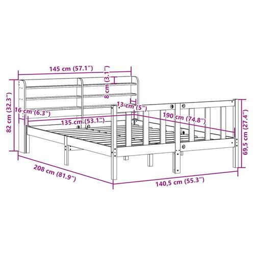 Sengeramme uden madras 135x190 cm massivt fyrretræ hvid