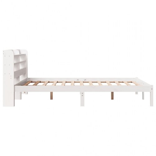 Sengeramme 160 x 200 cm i massivt fyrretræ med hylder - hvid