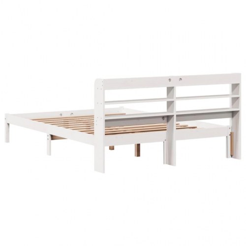 Sengeramme 160 x 200 cm i massivt fyrretræ med hylder - hvid