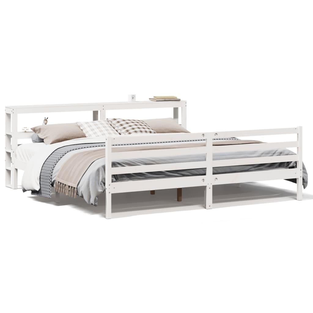 Sengeramme uden madras 200x200 cm massivt fyrretræ hvid