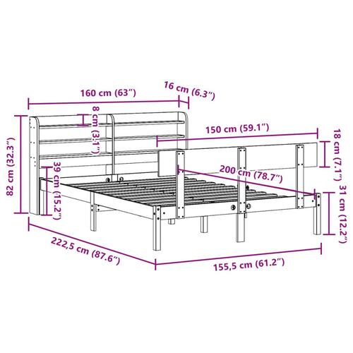 Sengeramme uden madras 150x200 cm massivt fyrretræ