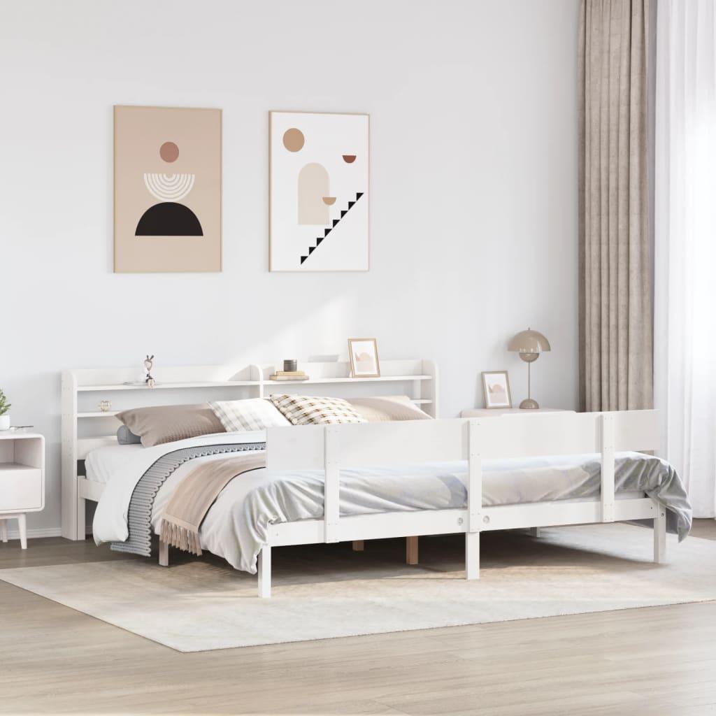 Sengeramme uden madras 200x200 cm massivt fyrretræ hvid