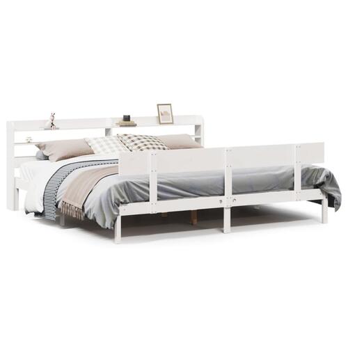 Sengeramme uden madras 200x200 cm massivt fyrretræ hvid