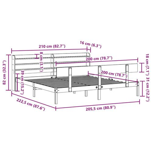 Sengeramme uden madras 200x200 cm massivt fyrretræ hvid