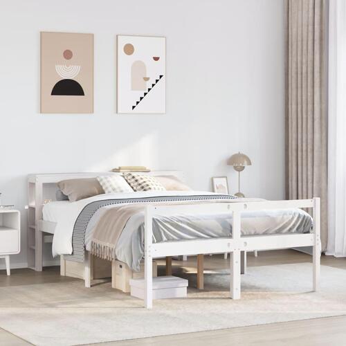 Seniorseng med sengegavl 135x190 cm massivt fyrretræ hvid