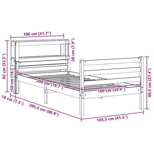 Sengeramme med sengegavl 100x200 cm massivt fyrretræ