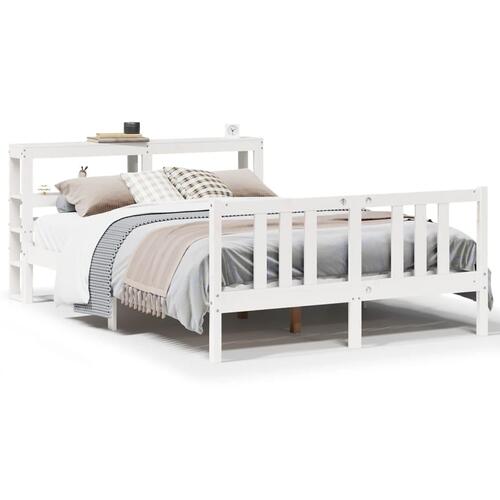 Sengeramme med sengegavl 150x200 cm massivt fyrretræ hvid