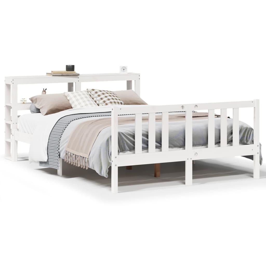 Sengeramme med sengegavl 150x200 cm massivt fyrretræ hvid