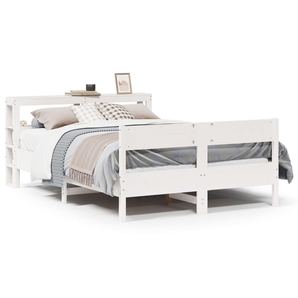 Sengeramme uden madras 140x190 cm massivt fyrretræ hvid