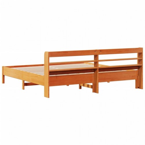 Sengeramme 180x200 cm i massivt fyrretræ - gyldenbrun med hyldehovedgærde