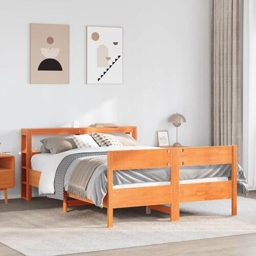 Sengeramme uden madras 140x190 cm massivt fyrretræ gyldenbrun