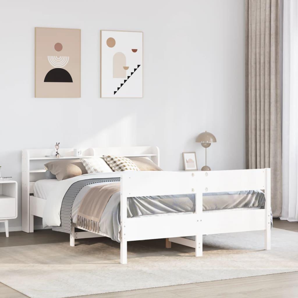 Sengeramme uden madras 150x200 cm massivt fyrretræ hvid billede