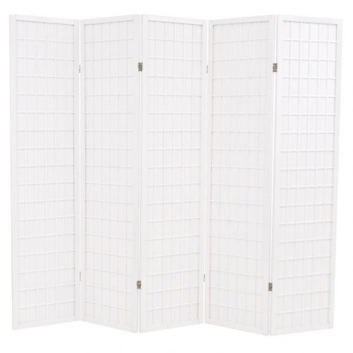 Foldbar 5-panels rumdeler japansk stil 200 x 170 cm hvid
