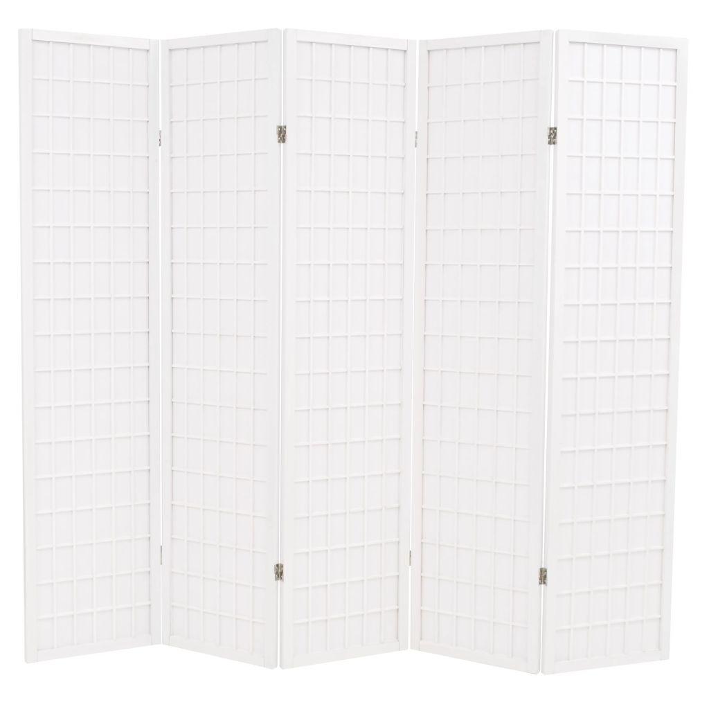 Foldbar 5-panels rumdeler japansk stil 200 x 170 cm hvid